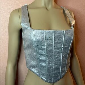 Windsor Silver Rhinestone Corset Top Size Small ✨ Y2K Glam Bustier